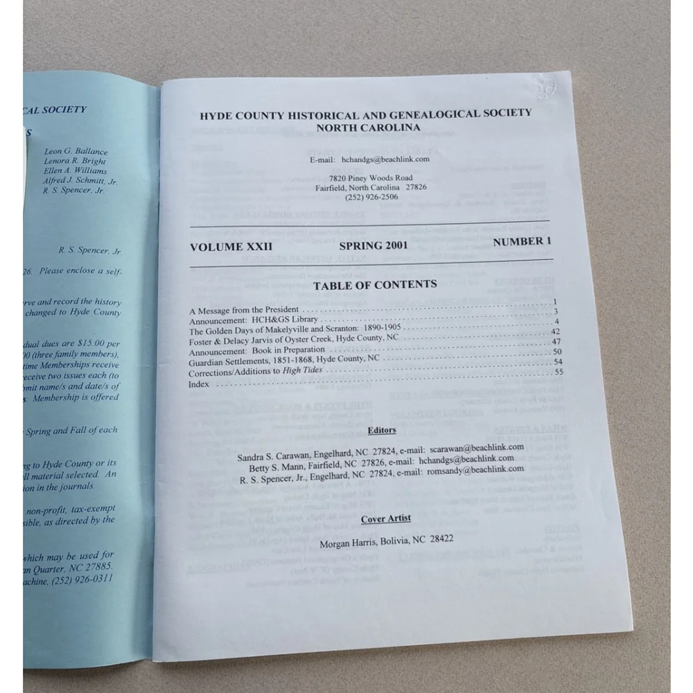 High Tides Hyde County Historical & Genealogial Society NC Vol XXII Number 1 & 2